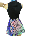 Dámský dvoudílný taneční komplet crop top a mini sukně s holografickým mozaikovým vzorem, polyester, růžovo-fialový, na pódium 3