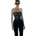 Dámský korzet bez ramínek Výstřih do O Šněrování vzadu Jednobarevný Nylon Spandex Elastický přiléhavý top na párty 6