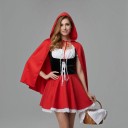 Dámský kostým Červená Karkulka Šaty se šněrováním a krajkou Pelerína s kapucí Polyester a elastan Červená s černou a bílou Na karneval 2