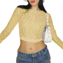 Dámsky krajkový top s dlhým rukávom Elegantný priehľadný strih Priedušný materiál Krátky crop štýl Vhodný pre večerné aj party outfit 5