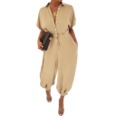 Dámsky overal jednobarevný s límečekom Výstrih do V Krátky rukáv Dlhé nohavice Zapínanie na gombíky Zaväzovanie v páse Polyester 2