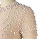 Dámsky overal jednofarebný Polopriehľadný top s perličkami Výstrih do O Dlhé nohavice Elegantný strih Nylon 3