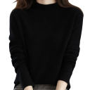 Dámsky pletený sveter z acetátu a bavlny s výstrihom do O Jednofarebný elegantný sveter s dlhým rukávom Univerzálna veľkosť pre každodenné 2