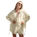 Dámský set halenka a kraťasy Halenka s volány a dlouhým rukávem Stahovací šňůrka v pase Polyester Dvoudílný letní komplet na běžné nošení 3