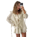 Dámský set halenka a kraťasy Halenka s volány a dlouhým rukávem Stahovací šňůrka v pase Polyester Dvoudílný letní komplet na běžné nošení 6