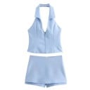 Dámský set halenkový top a kraťasová sukně Elegantní střih z polyesteru Límeček s véčkovým výstřihem Zapínání na zip Volný čas i společenské příležitosti 2