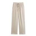 Dámský Set Horní Díl s Klopovým Límcem a Dvouřadovým Zapínáním a Dlouhé Široké Kalhoty Stahování v Pase se Šňůrkou Polyester Na Volný Čas 7