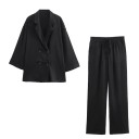 Dámský Set Horní Díl s Klopovým Límcem a Dvouřadovým Zapínáním a Dlouhé Široké Kalhoty Stahování v Pase se Šňůrkou Polyester Na Volný Čas 2