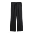 Dámský Set Horní Díl s Klopovým Límcem a Dvouřadovým Zapínáním a Dlouhé Široké Kalhoty Stahování v Pase se Šňůrkou Polyester Na Volný Čas 6