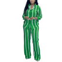 Dámsky set košele a nohavíc Dlhý rukáv Košelový límec a gombíky Zvislé pruhy Široké nohavice Polyester Na voľný čas aj do spoločnosti 2