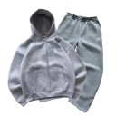 Dámský Set Mikina na Zip s Kapucí a Klokaní Kapsou a Tepláky s Pružným Pasem Polyester Šedá Barva Tepláková Souprava Na Sport i Volný Čas 1