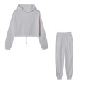 Dámský Set Mikina s Kapucí Crop Střih a Tepláky se Stahováním v Pase a Manžetami Polyester Tepláková Souprava Na Sport i Volný Čas 4
