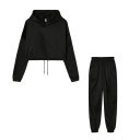 Dámský Set Mikina s Kapucí Crop Střih a Tepláky se Stahováním v Pase a Manžetami Polyester Tepláková Souprava Na Sport i Volný Čas 7