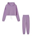 Dámský Set Mikina s Kapucí Crop Střih a Tepláky se Stahováním v Pase a Manžetami Polyester Tepláková Souprava Na Sport i Volný Čas 6