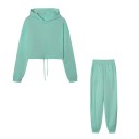 Dámský Set Mikina s Kapucí Crop Střih a Tepláky se Stahováním v Pase a Manžetami Polyester Tepláková Souprava Na Sport i Volný Čas 2