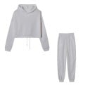 Dámsky Set Mikina s Kapucňou Crop Strih a Tepláky so Stahovaním v Pase a Manžetami Polyester Tepláková Súprava Na Šport i Voľný Čas 4