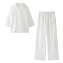 Dámský Set Propínací Triko s Límečkem a Dlouhé Široké Kalhoty Tříčtvrteční Rukávy Stahování v Pase Polyester Domácí Oblečení i Volný Čas 2