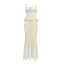 Dámský Set Tílko s Řasením a Šněrováním a Peplum Lemem a Maxi Sukně s Rybím Střihem Polyester a Bavlna Krémová Barva Na Společenské Akce 1