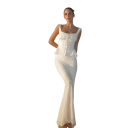 Dámský Set Tílko s Řasením a Šněrováním a Peplum Lemem a Maxi Sukně s Rybím Střihem Polyester a Bavlna Krémová Barva Na Společenské Akce 3