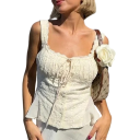 Dámský Set Tílko s Řasením a Šněrováním a Peplum Lemem a Maxi Sukně s Rybím Střihem Polyester a Bavlna Krémová Barva Na Společenské Akce 4