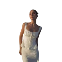 Dámský Set Tílko s Řasením a Šněrováním a Peplum Lemem a Maxi Sukně s Rybím Střihem Polyester a Bavlna Krémová Barva Na Společenské Akce 5