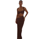Dámský set top a sukně Crop top s ramínky Dlouhá řasená maxi sukně Elastan a polyester Dvoudílný komplet na večer i slavnostní příležitosti 9