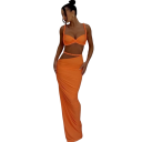 Dámský set top a sukně Crop top s ramínky Dlouhá řasená maxi sukně Elastan a polyester Dvoudílný komplet na večer i slavnostní příležitosti 11