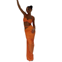 Dámský set top a sukně Crop top s ramínky Dlouhá řasená maxi sukně Elastan a polyester Dvoudílný komplet na večer i slavnostní příležitosti 12