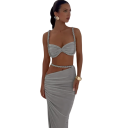 Dámský set top a sukně Crop top s ramínky Dlouhá řasená maxi sukně Elastan a polyester Dvoudílný komplet na večer i slavnostní příležitosti 4