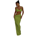 Dámský set top a sukně Crop top s ramínky Dlouhá řasená maxi sukně Elastan a polyester Dvoudílný komplet na večer i slavnostní příležitosti 5