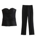 Dámský set top bez ramínek a kalhoty Elegantní střih z polyesteru Zapínání na knoflíky Dlouhé nohavice Volný čas i společenské příležitosti 1