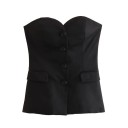 Dámský set top bez ramínek a kalhoty Elegantní střih z polyesteru Zapínání na knoflíky Dlouhé nohavice Volný čas i společenské příležitosti 7
