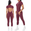 Dámský sportovní overal s krátkým rukávem Volná záda Zip ve výstřihu Přiléhavé legíny Jednobarevný Nylon Spandex 6