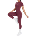Dámsky športový overal s krátkym rukávom Voľné chrbát Zips vo výstrihu Priliehajúce legíny Jednofarebný Nylon Spandex 2