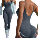 Dámsky športový overal s tenkými ramienkami Priliehajúce legíny Jednofarebný Nylon Spandex Fitness joga cvičenie 6