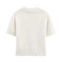 Dámsky svetrový crop top s golierikom Krátky rukáv Tri šnúrky na zaväzovanie vpredu Jednofarebný letný top Rôzne farby Polyester Bavlna 10