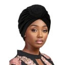 Dámsky turban s dekoratívnou ružou 58 cm z polyesteru s naťahovaným povrchom pre každodenné nosenie a zakrytie vlasov 2