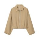 Dámsky zkrátený bomber na zips s golierom a kapsami dlhý rukáv voľnočasová bunda do mesta aj na bežné denné nosenie aj von 3