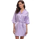 Dámský župan z imitace hedvábí Lehký elegantní župan se zavazováním v pase na tkaničku Jemný polyester pro pohodlné domácí nošení a relaxaci 17