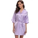 Dámský župan z imitace hedvábí Lehký elegantní župan se zavazováním v pase na tkaničku Jemný polyester pro pohodlné domácí nošení a relaxaci 17