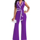 Damsoverall Enfärgad modell Vida byxor Vida axelband Krage Knytning vid midjan V-ringad Polyester Spandex 9