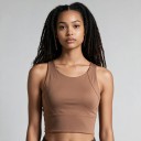 Damsport crop topp med rund halsringning och breda axelband med förlängd nederdel och delade sömmar för yoga, fitness och löpning 5