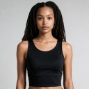 Damsport crop topp med rund halsringning och breda axelband med förlängd nederdel och delade sömmar för yoga, fitness och löpning 2