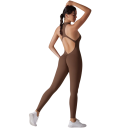 Damsportoverall med axelband och öppna ryggar och leggings Med dragkedja i halsringningen Enfärgad fitnessoverall i nylon 6