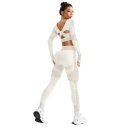 Damsportset Leggings och crop top med långa ärmar Enfärgad fitnessuppsättning av nylon och polyester 7