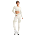 Damsportset Leggings och crop top med långa ärmar Enfärgad fitnessuppsättning av nylon och polyester 6