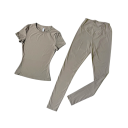 Damsportset T-shirt med kort ärm Leggings Enfärgad Nylon Spandex Fitness yoga träning 21