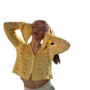 Damstickad kardigan med V-ringning Enfärgad tröja med knappar och utsvängda ärmar Elegant mode tröja Polyester och bomull 15