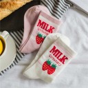 Damstrumpor med texten MILK och en rolig bild Högre strumpor över ankeln i stil med en mjölkförpackning Bomull Storlek EUR 34–42 1 par 9