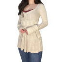 Damsvett med V-ringning Halvknäppning med knappar Lång ärm Enfärgad elegant topp Olika färger Polyester Bomull 4